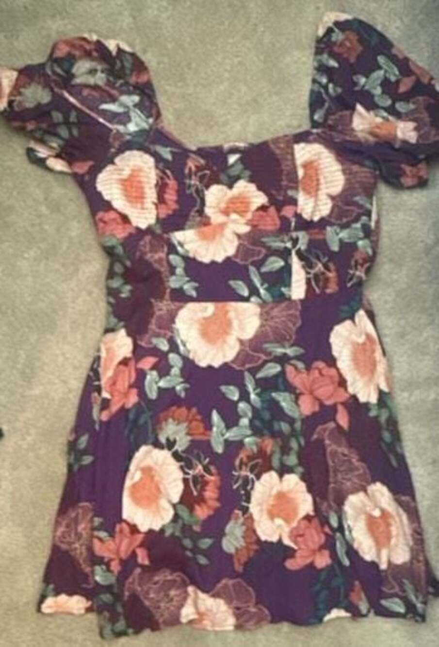 Aimee Purple Floral Puff Sleeve Mini Dress - band of the free,